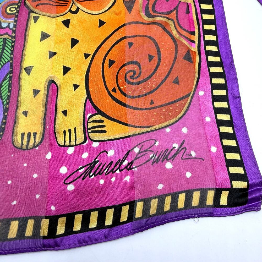 Laurel Burch Colorful Cats Silky Scarf 11x53 Boho Multicolor Rainbow Kittens - Picture 6 of 8